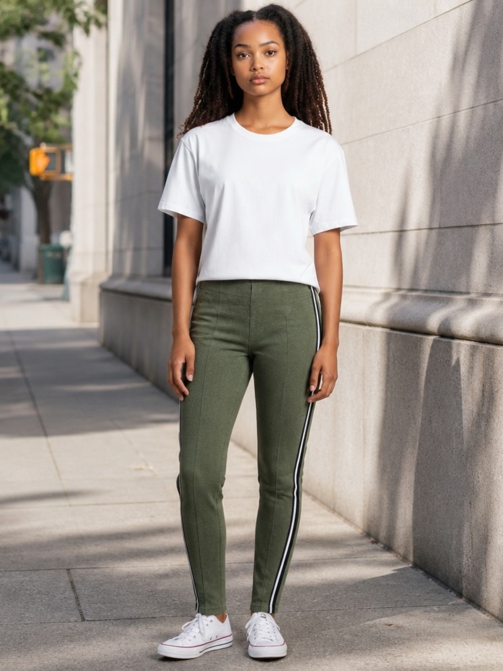 Old Navy Women Olive Green Side Stripe Active Leggings High Rise Stretch Size M